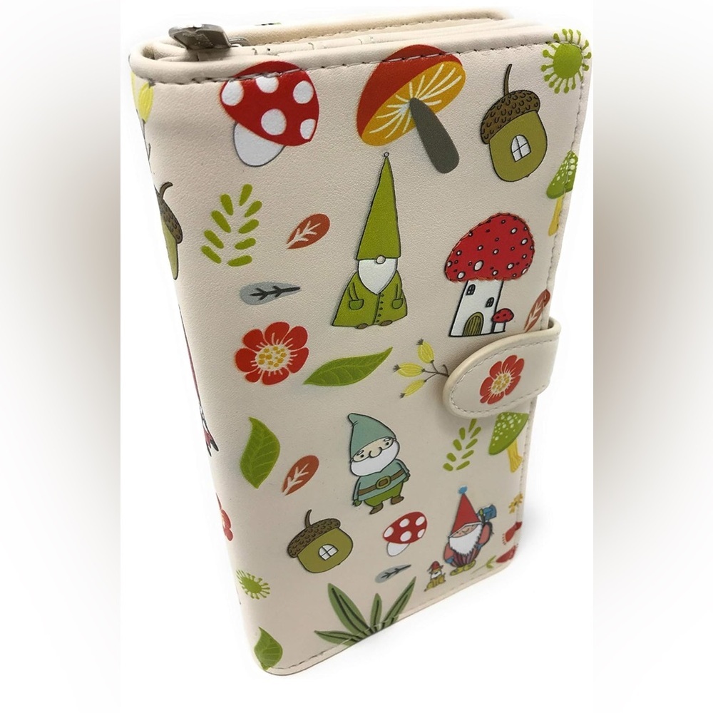Shag Wear Gnome Forest Mushroom Large Whimsical Wallet Vegan Leather 7", NWT